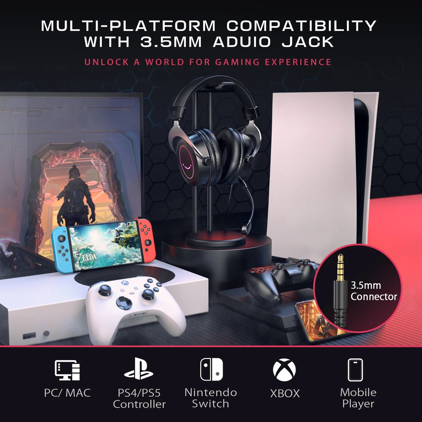 Headset Fifine H3 RGB for PC, PS4, PS5, Xbox, Laptops