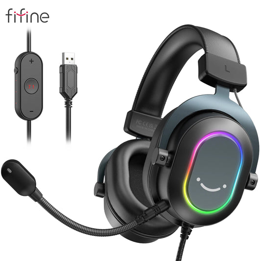 Headset Fifine Dynamic RGB Com Microfone Para PC, PS4 e PS5